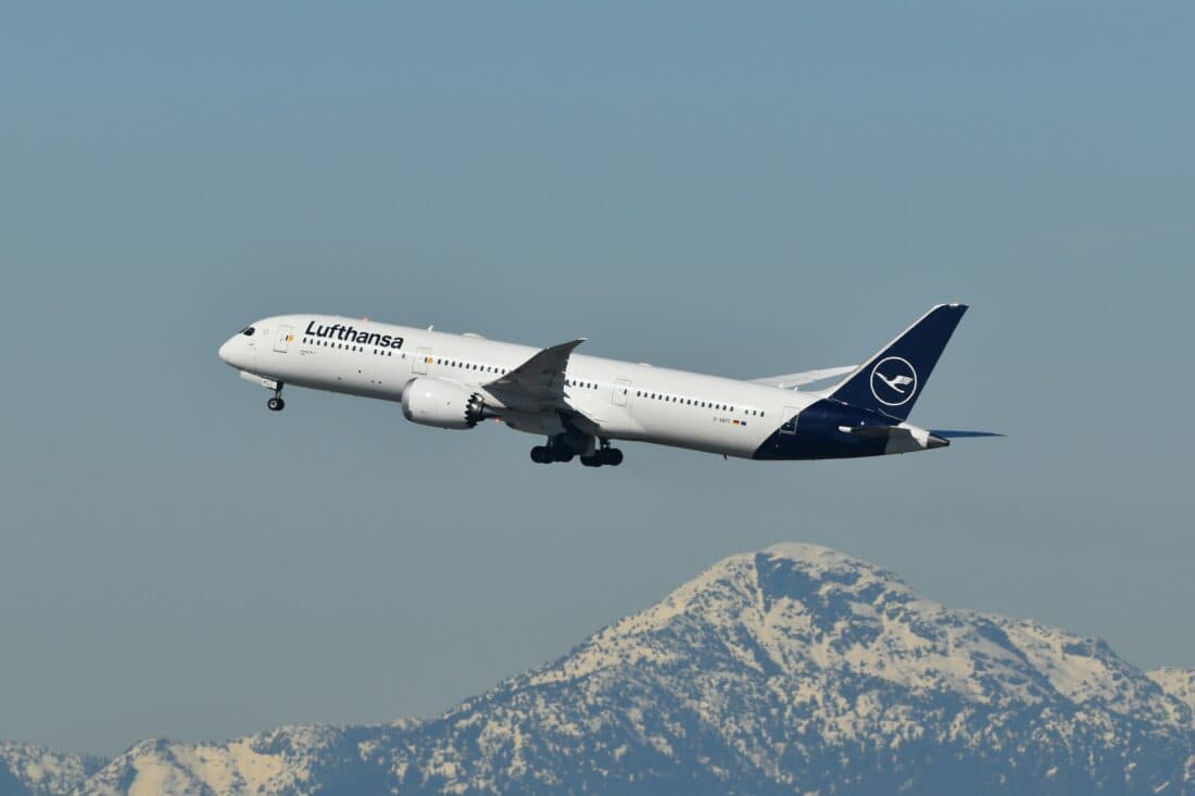 Lufthansa 787 Dreamliner departing from YVR