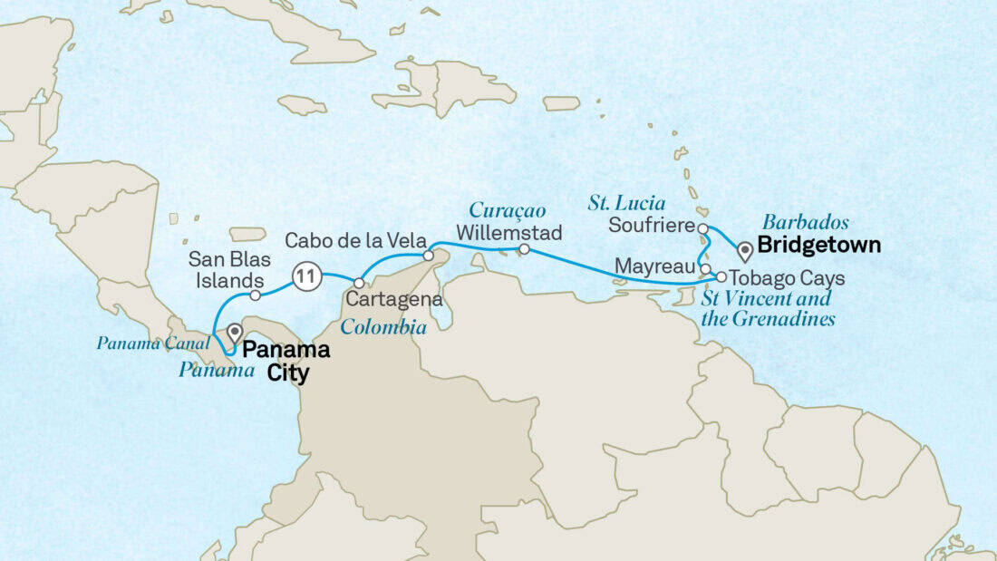 Scenic Eclipse II Routenkarte Panama Barbados