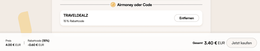 Airalo Gutscheincode angewendet