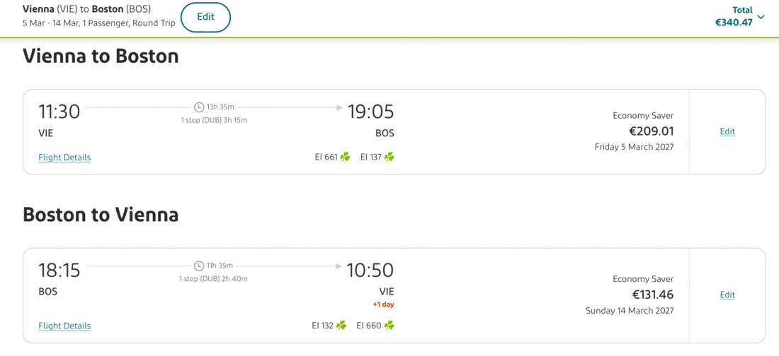 Aer Lingus VIE BOS