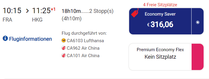 Air CHina verfügbare plätze