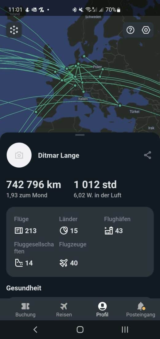 App in the Air Flugstatistik