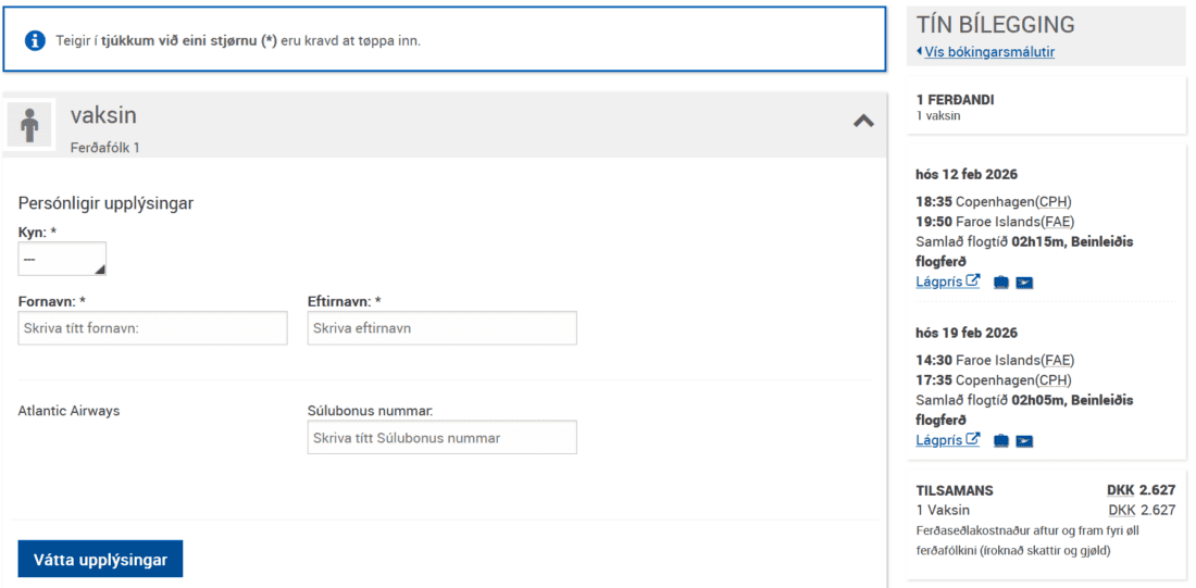 Atlantic Airways Upplýsingar um ferðandi — Mozil
