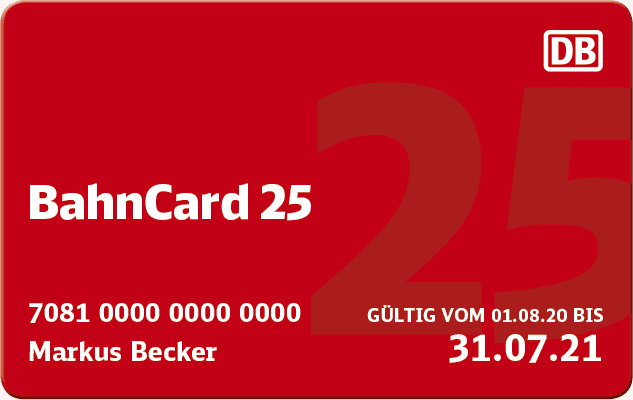 Deutsche Bahn: Ein Jahr BahnCard 25 für 24,90€ (1. Klasse 69,90€) - nur