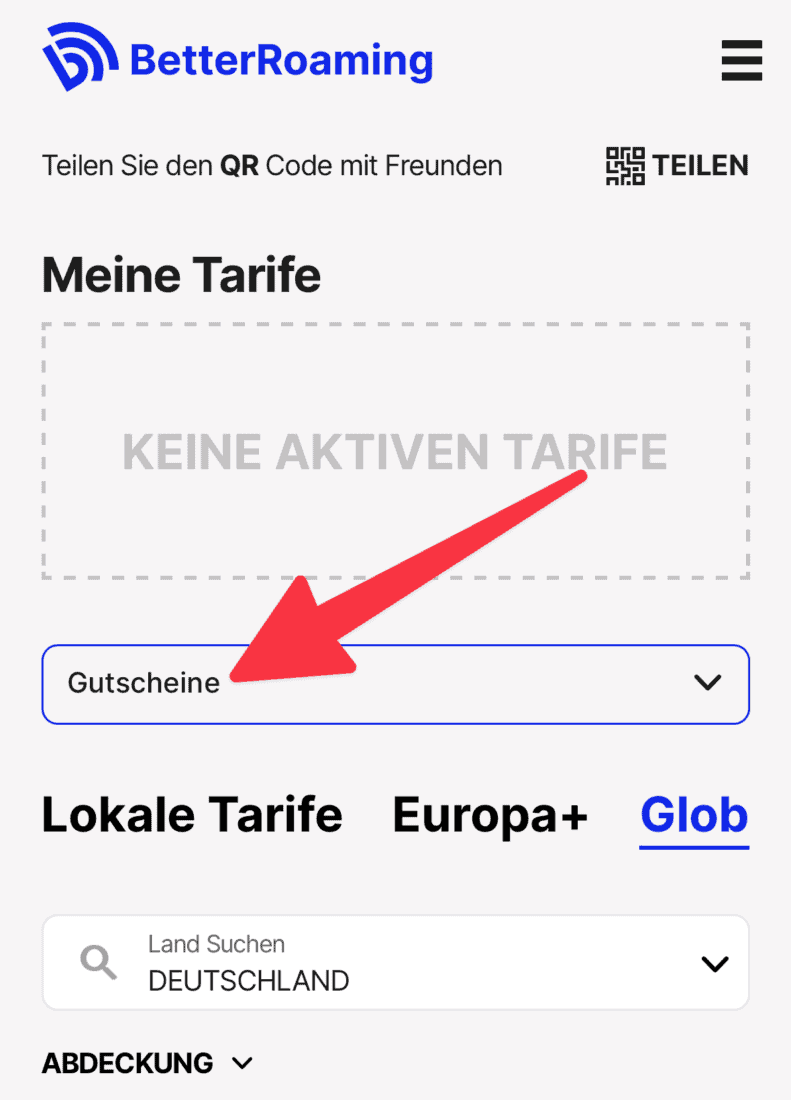 BetterRoaming Gutscheinfeld