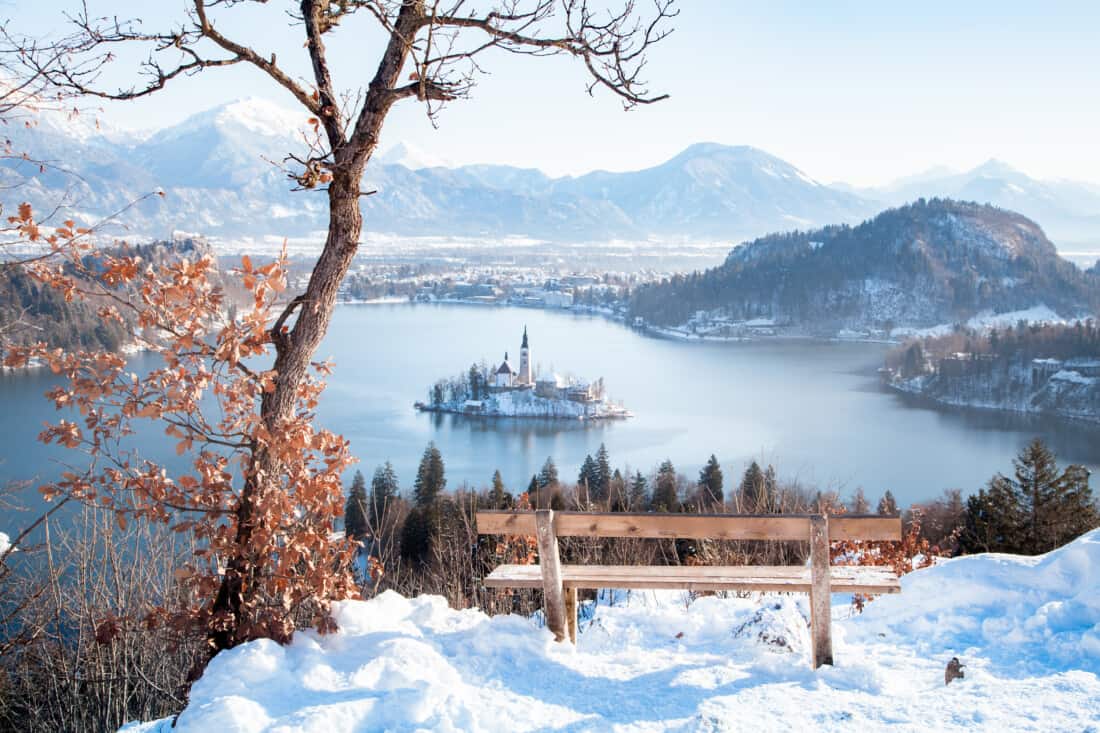Aussicht Bled Slowenien im Winter