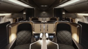 British Airways First Class Kabine Boeing 787 dunkel