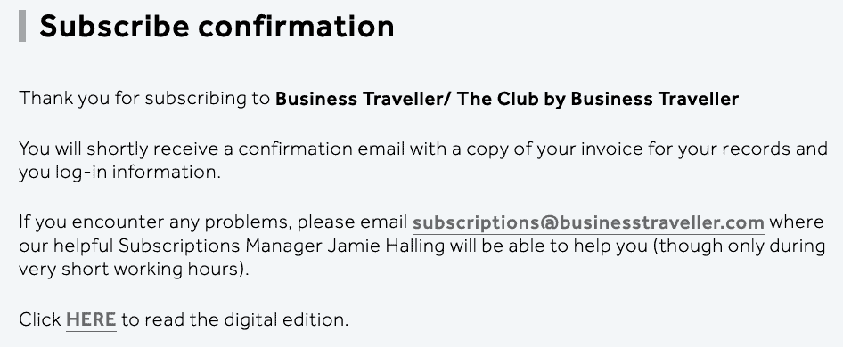 Business Traveller Registrierung