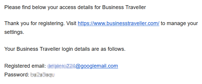 Business Traveller Zugangsdaten