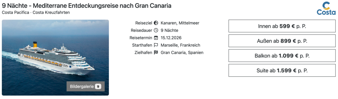 Costa Pacifica Marseille Gran Canaria