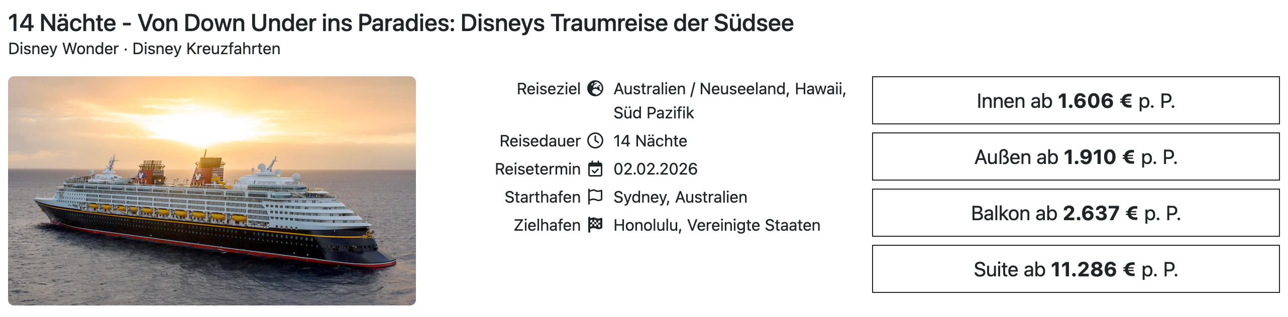 Disney Wonder Sydney Honolulu