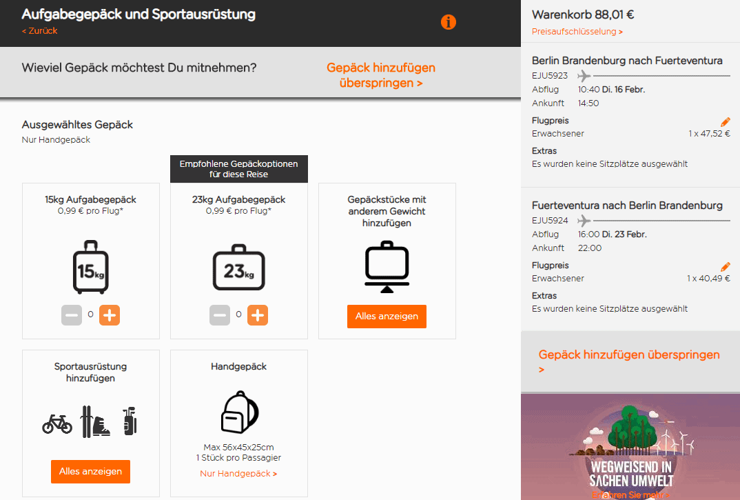 Verlängert Easyjet senkt Preis für Aufgabegepäck auf 1€ » TravelDealz.de