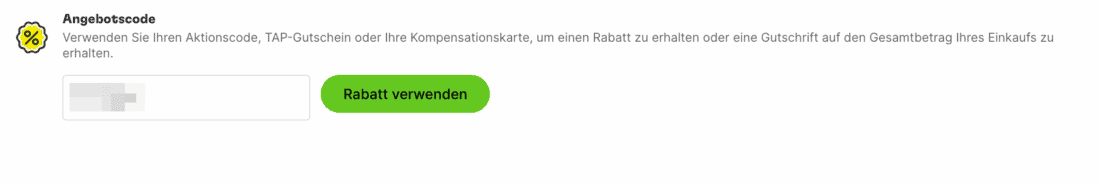 Einlösung TAP Gutscheincode