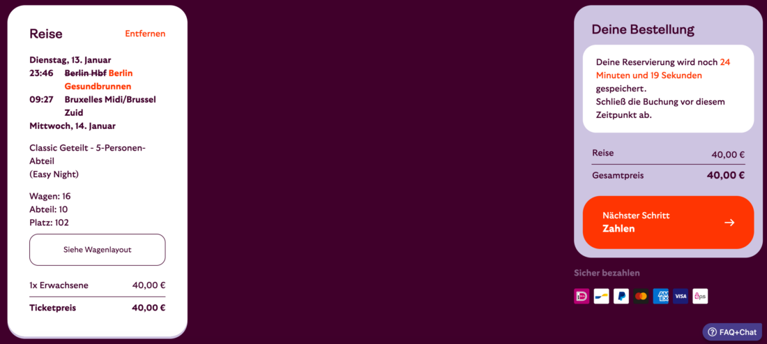 European Sleeper Buchungsprozess