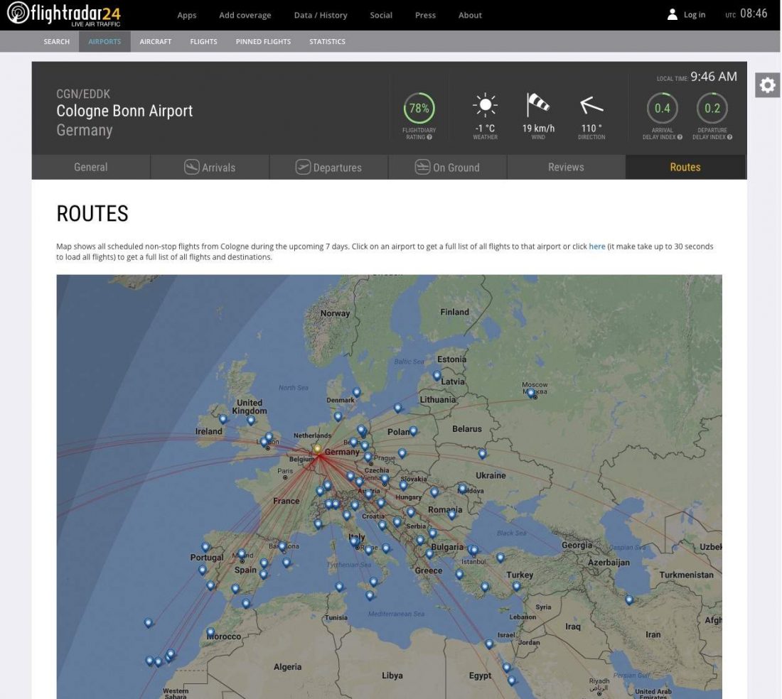 Flightradar24 Airports Routes CGN