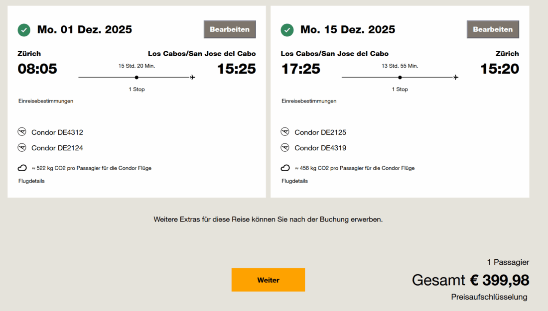 Flugübersicht Condor — Mozilla Firefox 2025 11 1