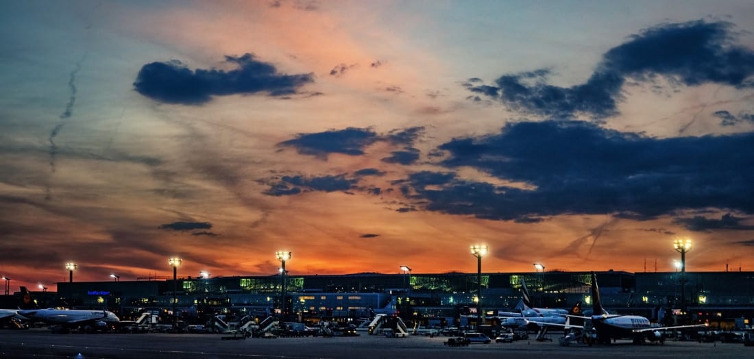 Frankfurt Airport, Lufthansa, Ryanair, FRA, Arrival at Sunset, Germany, May 2018