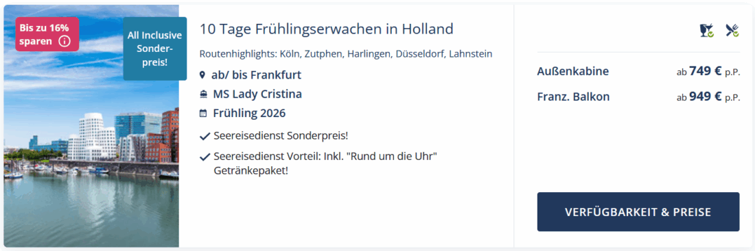 Frühlingserwachen in Holland, MS Lady Cristina, ab