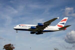 British Airways Airbus A380 G-XLEK approaching London Heathrow Airport