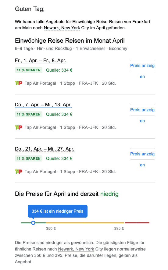 Google Flights Beliebiges Datum Benachrichtigung