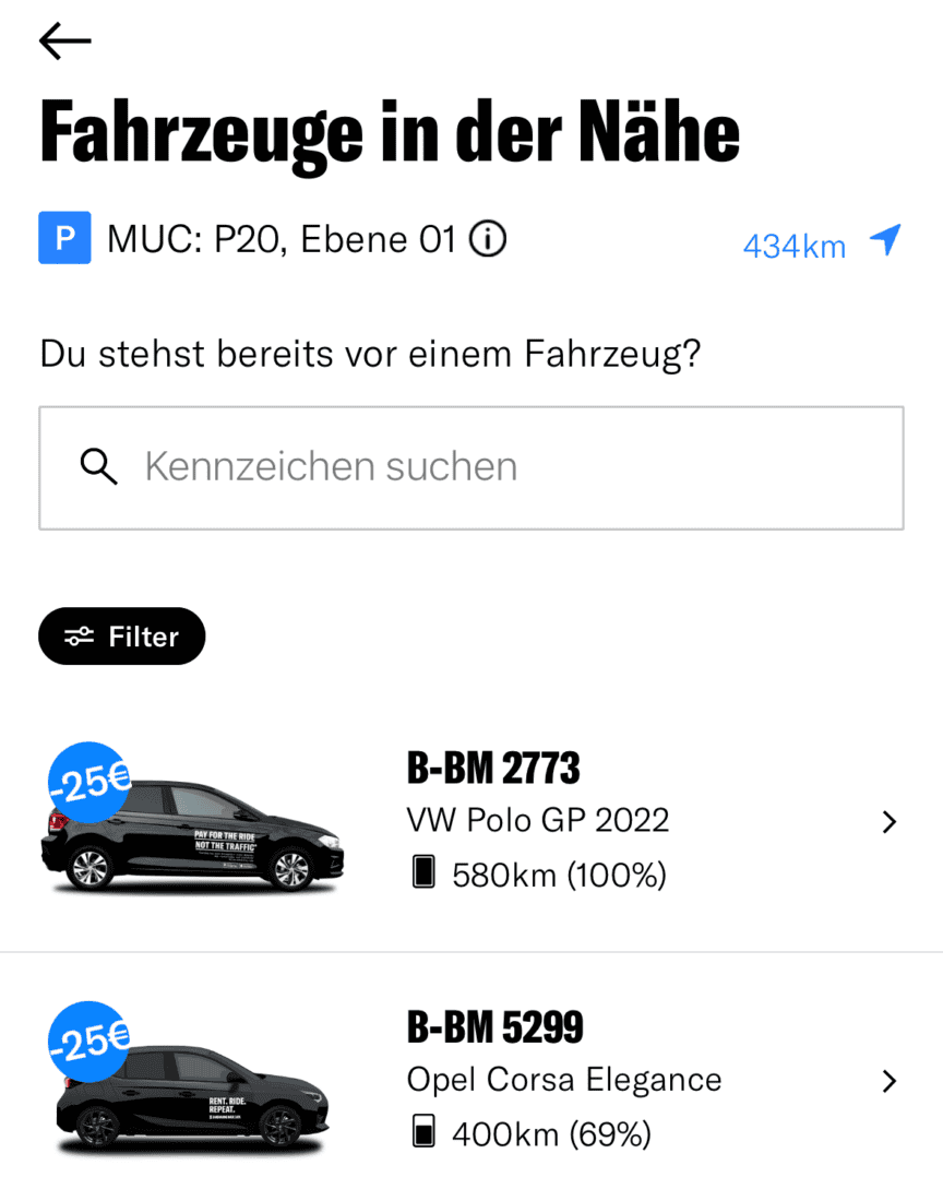 Carsharing-Autos mit 25€ Rabatt am Flughafen München