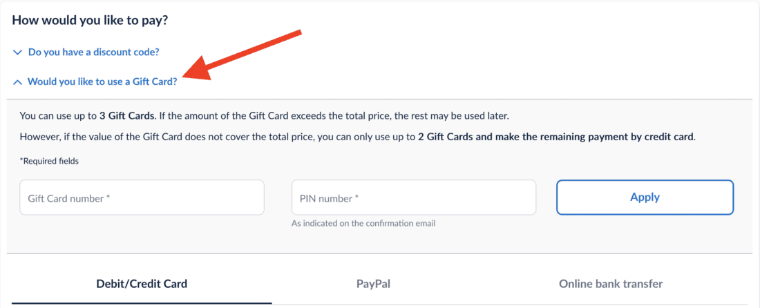 ITA Gift Card redeem