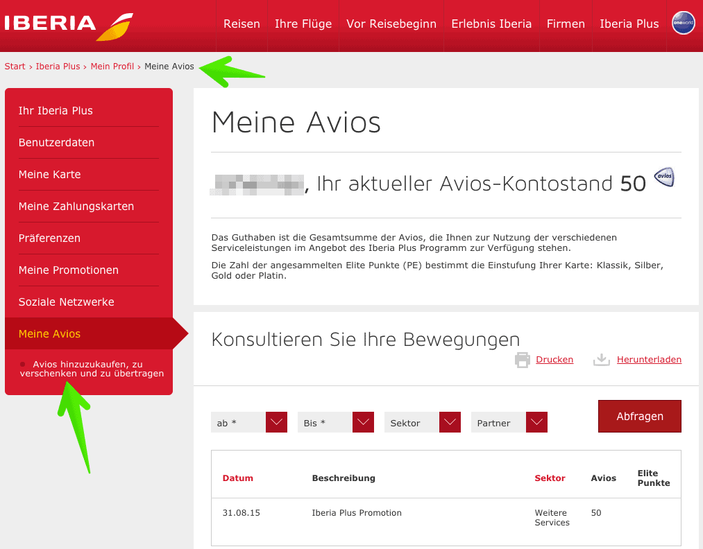 Iberia Plus Profil Avios übertragen