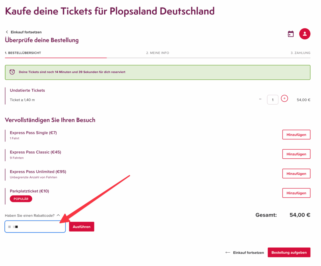 Gutscheincode unter Haben Sie einen Rabattcode in der Bestellübersicht eingeben