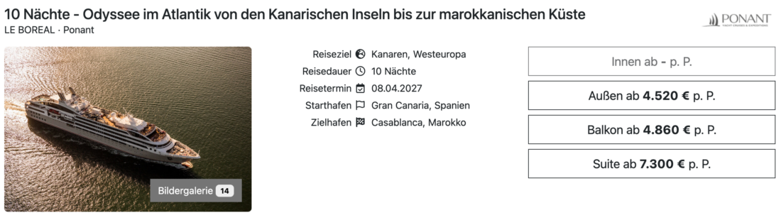Le Boreal Gran Canaria bis Casablanca