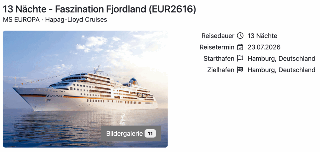 MS Europa Norwegen ab Hamburg