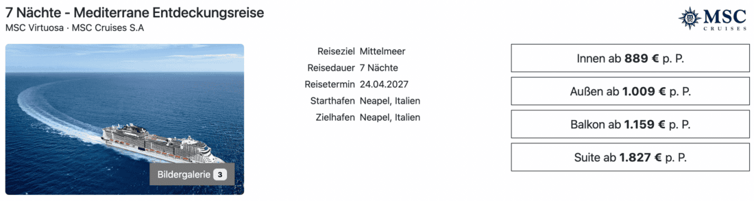 MSC Virtuosa Mittelmeer ab Neapel
