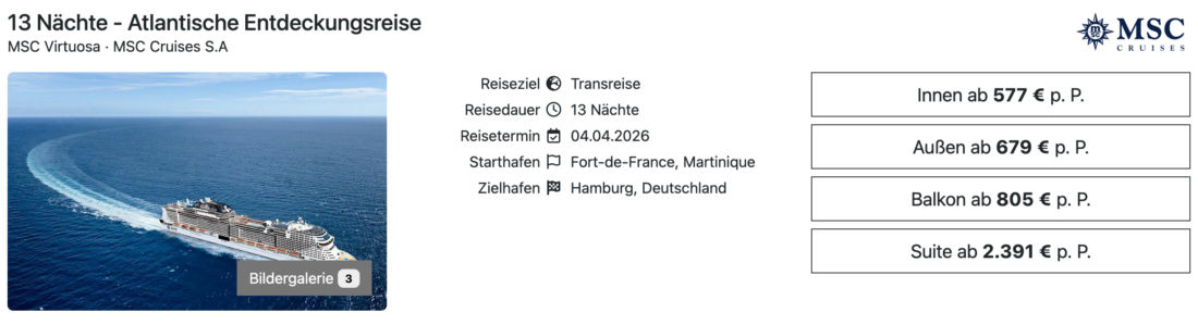 MSC Virtuosa Transatlantik