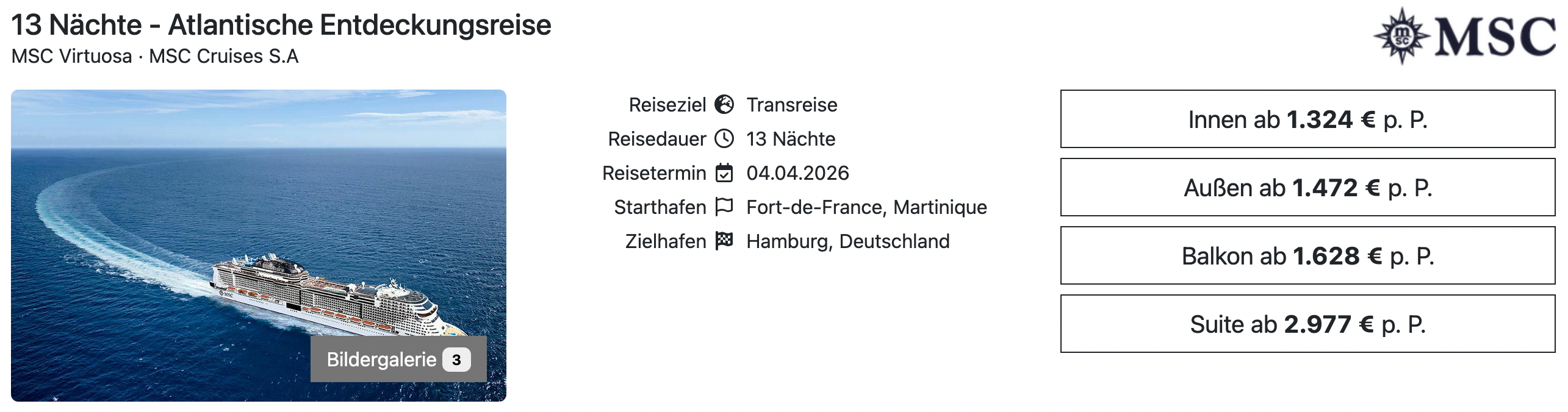 MSC Virtuosa Transatlantik