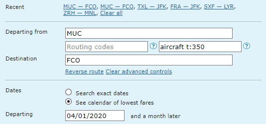 MUC FCO A350 Matrix