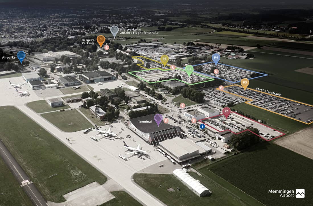 Übersicht der Parkplätze am Memmingen Airport