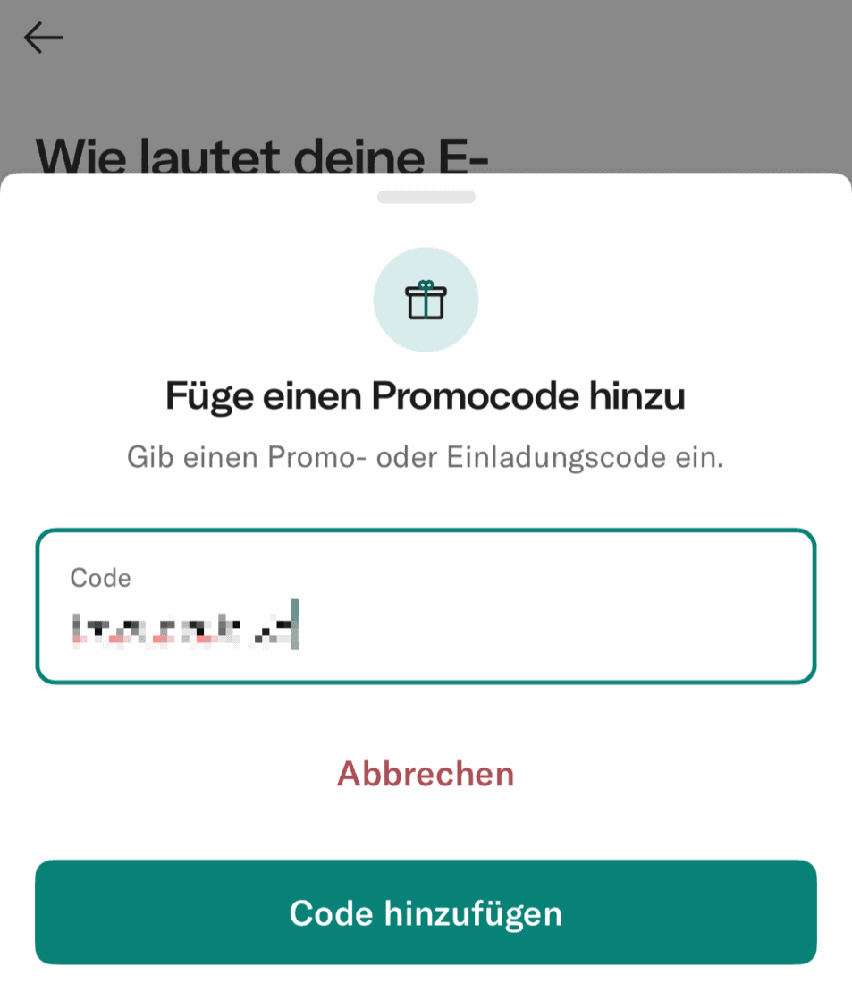 Eingabefeld für den Promocode in der N26 App bei der Registrierung