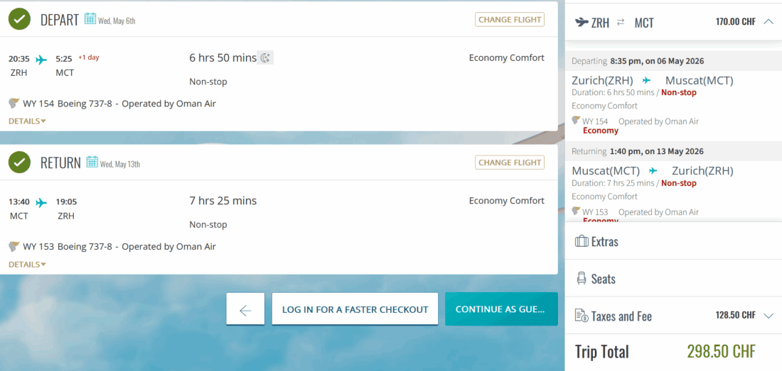 Oman Air Flight selection — Mozilla Firefox 2025
