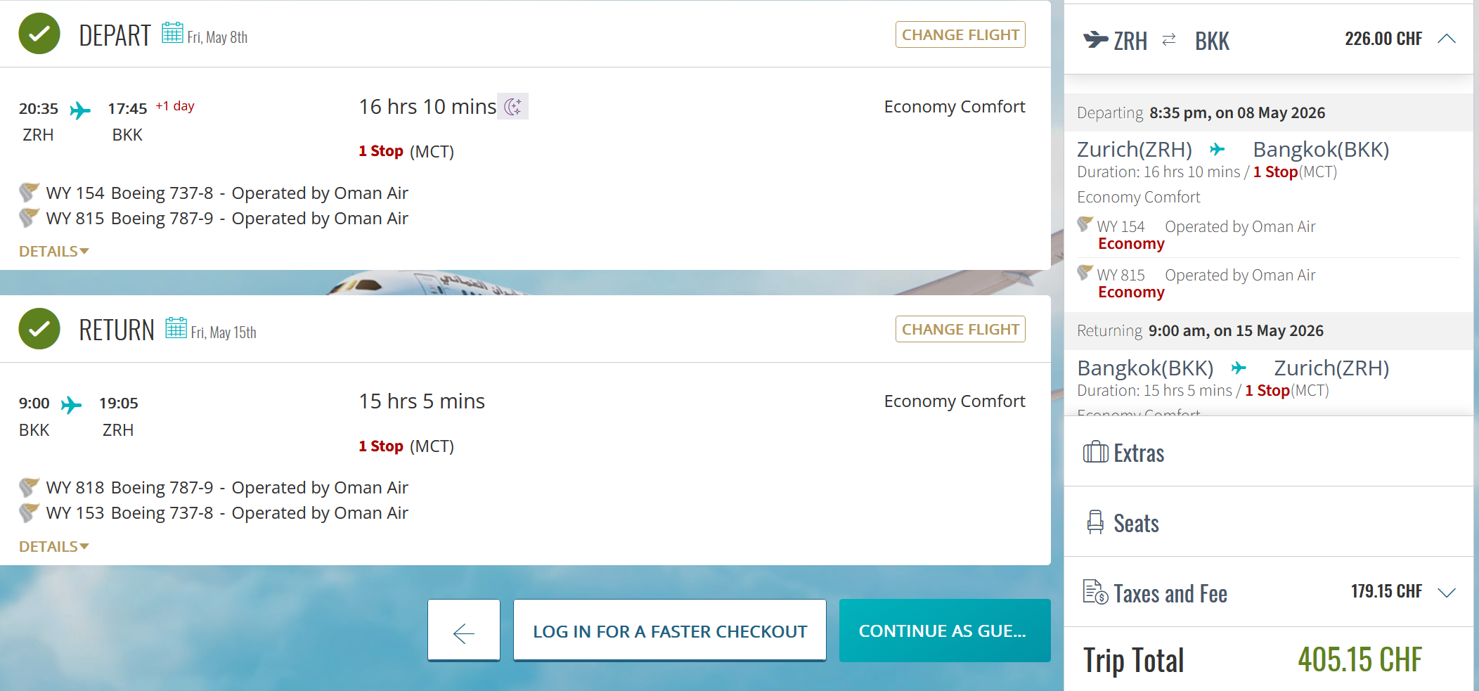 Oman Air Flight selection — Mozilla Firefox 2025