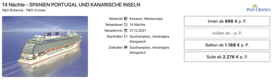 P&O Britannia Kanaren ab Southampton