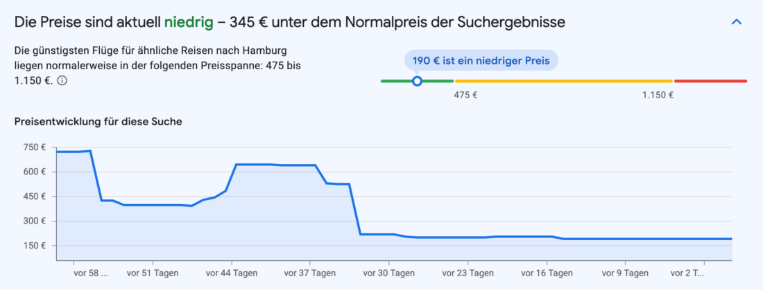 Preisentwicklung HNL HAM