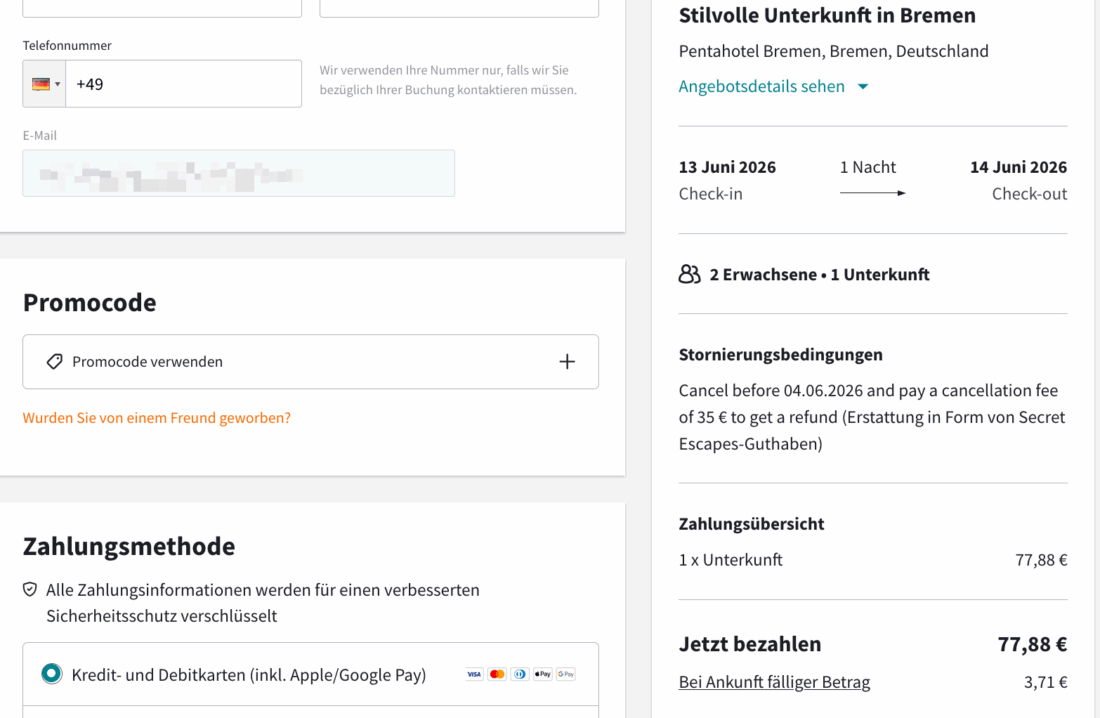 Presvergleich Pentahotel Bremen Secret Escapes