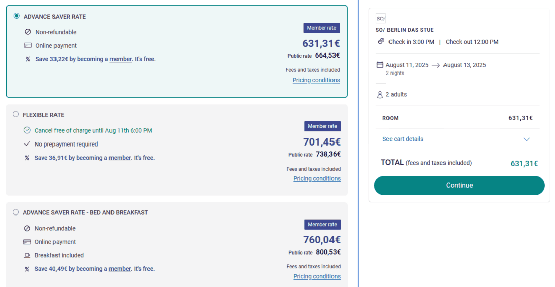 Rates SO Berlin Das Stue ALL Accor Live Limitless — Member