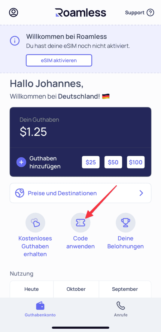Roamless Gutscheinfeld
