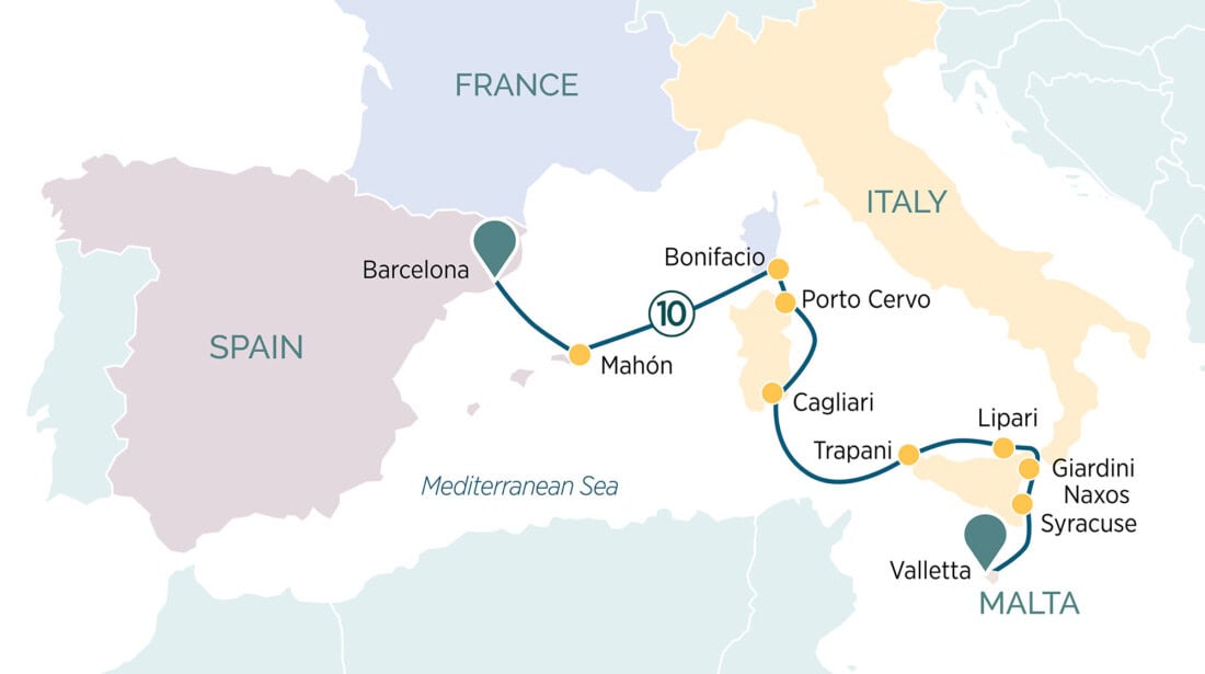 Routenabschnitt Barcelona Malta