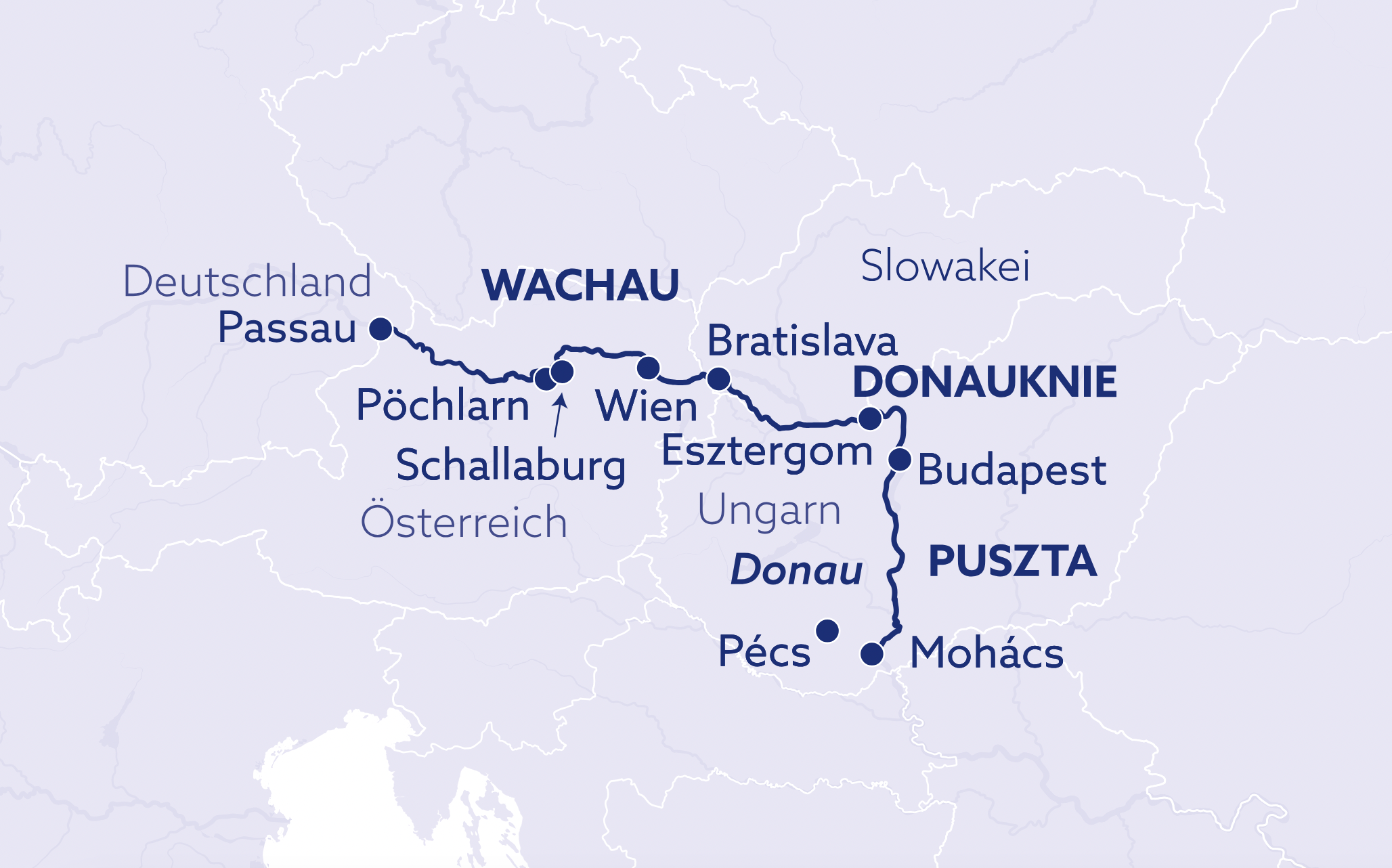 Routenkarte MS Viktoria Donau