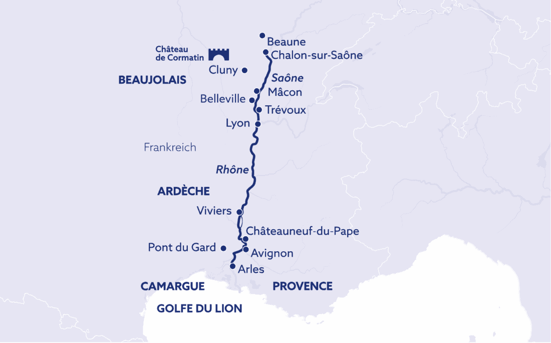 Routenverlauf Flusskreuzfahrt Südfrankreich