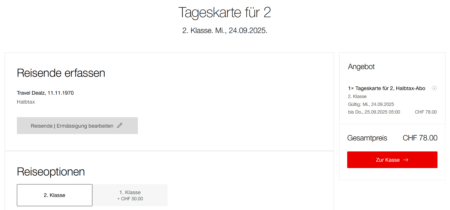 SBB Tageskarte 2 Personen