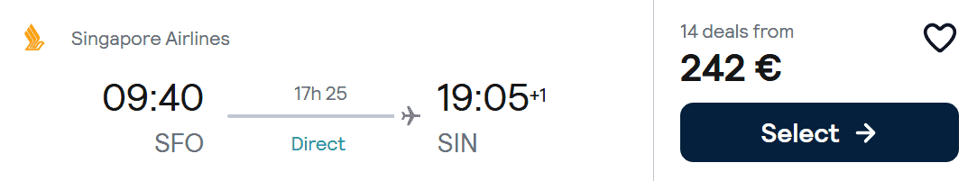 Singapore Airlines San Francisco to Singapore flight deal