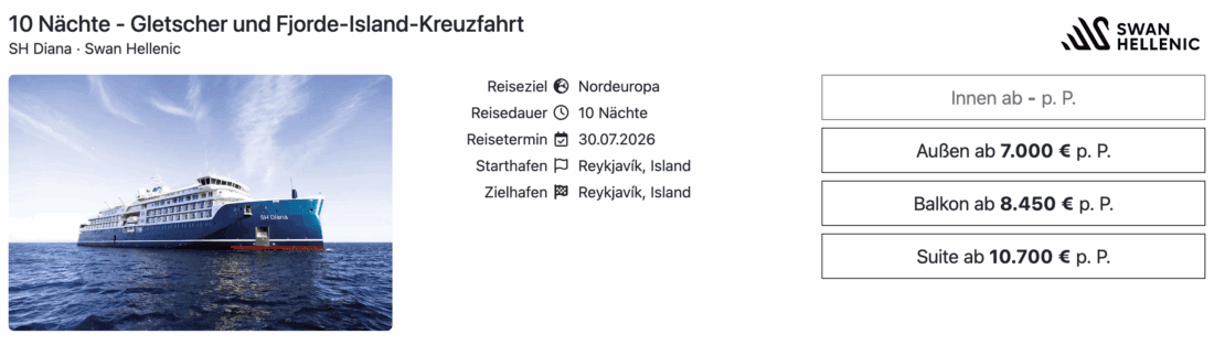 SH Diana Island und Grönland ab Reykjavik