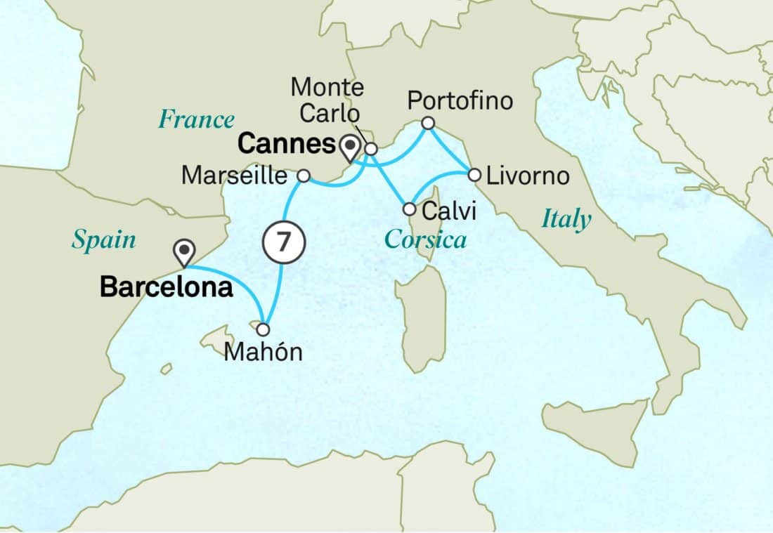 Scenic Eclipse Routenkarte Barcelona Nizza